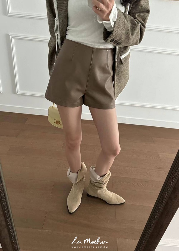 高級水洗皮革短褲